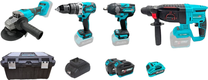 Набір акумуляторних інструментів  Grand № 4 PROF (МШУ-20BL/PRO + ДА-20UBL + АГ-800UBL + ПА-20/26BL)